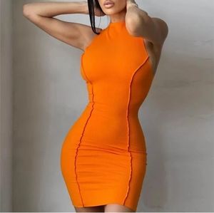 Orange Butt Lifting Stitch Bodycon Dress